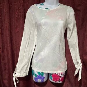 J Crew White Long Sleeve Slit Arm Blouse